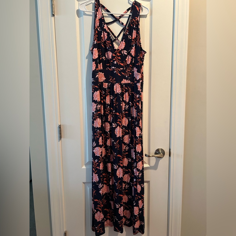 Market & Spruce Navy and Coral Floral Dress